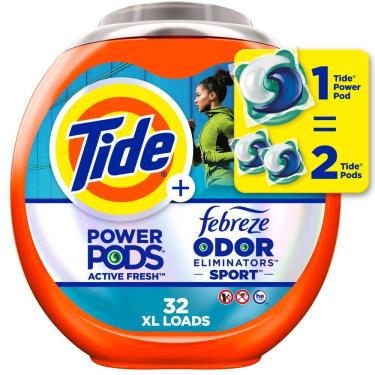 Imagem de Pacotes de detergente para roupa Tide Power Pods com Febreze Sport 32ct