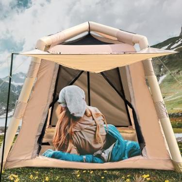 Imagem de JUST-V Barraca de acampamento inflável impermeável Oxford Air Glamping Tendas para acampamento adulto 2-4 pessoas barraca de sopro de ar ao ar livre com bomba manual
