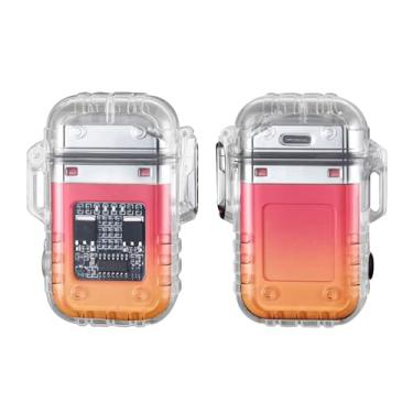 Imagem de COMANYI Isqueiro Elétrico Impermeável Transparente Plasma Arco Isqueiro com Indicação de Bateria LED Tipo C Recarregável Isqueiro Externo À Prova de Vento para Camping, Vela (Rosa e Amarelo)