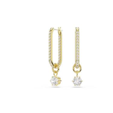 Imagem de Swarovski Brincos de gota Constella, corte redondo, branco, acabamento dourado