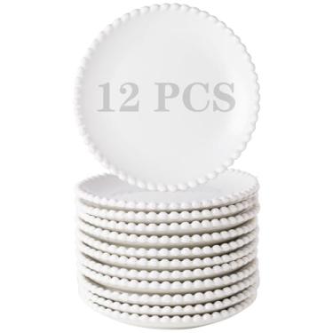 Imagem de OMAYKEY Pratos de aperitivos redondos de 14 cm, conjunto de pratos de salada, pequenos pratos de sobremesa de cerâmica, pratos de servir para bolo, lanches, acompanhamento, sushi - micro-ondas, forno