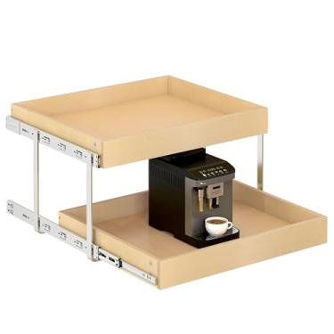 Imagem de WelFurGeer Gavetas de armário de madeira compensada de 66 cm com 2 camadas, prateleiras deslizantes lisas para armários de cozinha, gavetas removíveis para organização de cozinha doméstica