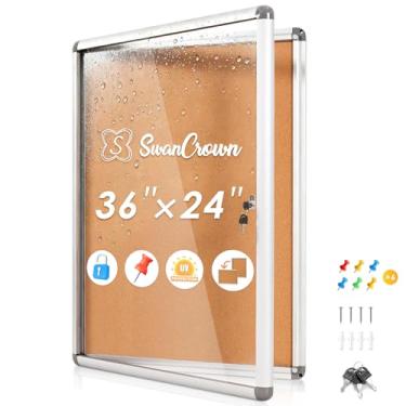 Imagem de S SWANCROWN Quadro de avisos fechado 91 x 61 cm, quadro de cortiça bloqueável para escritório, escola, casa