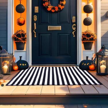 Imagem de Tapete ao ar livre Moucuny preto e branco listrado de Halloween 60x90c