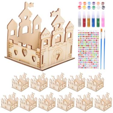 Imagem de ARTIBETTER 1 kit de princesas de madeira DIY para meninos e meninas, pintura inacabada, tinta, cores de glitter, cola e acessórios para brincadeiras criativas e festas de aniversário