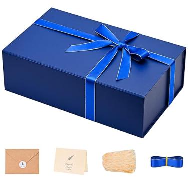 Imagem de LIFELUM Caixa de presente de aniversário azul marinho para homens 35 x 21 x 11 cm, caixa de presente de presente para padrinhos com tampas, fita, cartão, enchimento de papel picado