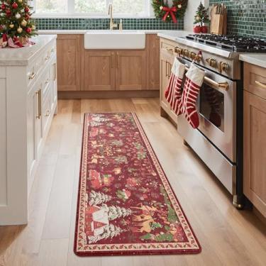 Imagem de GENIMO Decorações de Natal – Tapetes de cozinha para chão, tapetes de cozinha de Natal, tapete antifadiga acolchoado para decoração de casa, tapete antiderrapante impermeável para lavanderia, 60 x 180