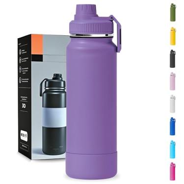 Imagem de Garrafa Térmica 1000ML - Duplamente Isolada a Vácuo, Aço Inox 304, Capa Protetora da Base de Silicone, Mantém Bebidas Gelada 24 horas e Quente 12 horas (Roxo Slin)