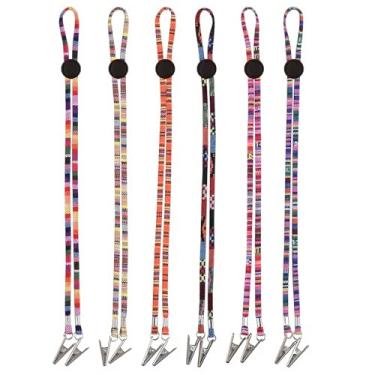 Imagem de 6 pçs suporte de babador clipe de guardanapo dental, correntes de pescoço ajustáveis com clipes de metal para clínica odontológica, suporte de guardanapo multicolorido com cordão para idosos adultos