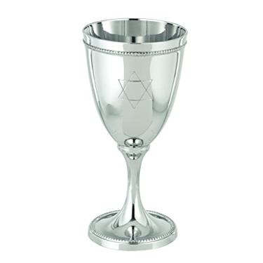 Imagem de Taça de vinho clássica Shabat Kiddush Cup com a tradicional estrela de Davi gravada niquelada 15 cm de altura para Shabbos, Páscoa etc. por Zion Judaica