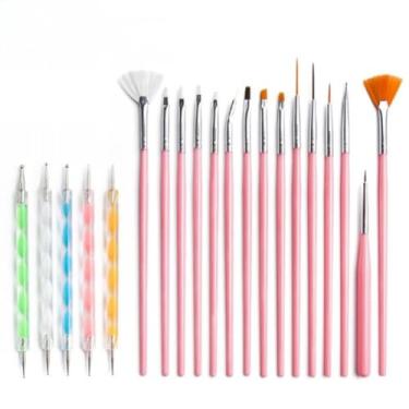 Imagem de Pincel Unha, Kit 15 PincéIs E 10 Boleadores em 5 PincéIs Manicure Desenho(15Pincéis+10Boleadores)