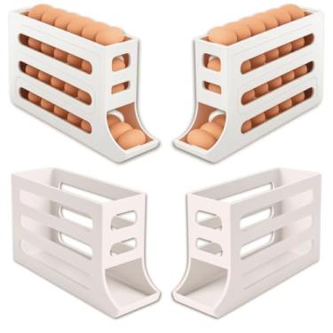 Imagem de Organizador Porta Ovos para Geladeira com Gaveta Deslizante - Acesso Fácil para Ovos, Economiza Espaço e Organiza(2 PEÇAS 4 ANDARES)