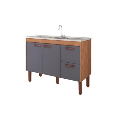 Imagem de Gabinete de Cozinha com 2 Portas Balcão para Pia 100% MDF (Freijó/Titanium)