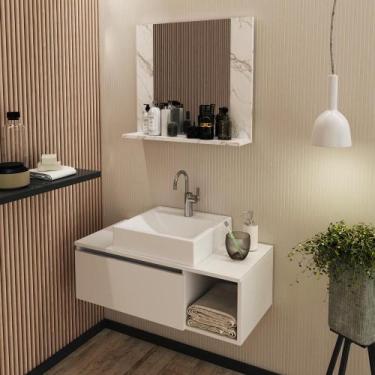 Imagem de Kit Gabinete Branco e Espelheira Mármore Branco - Tecno - Tecno Mobile