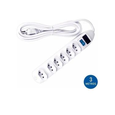 Imagem de Extensão Filtro Linha 6 Tomadas 2P + 127V/220V Cabo 3 Metros