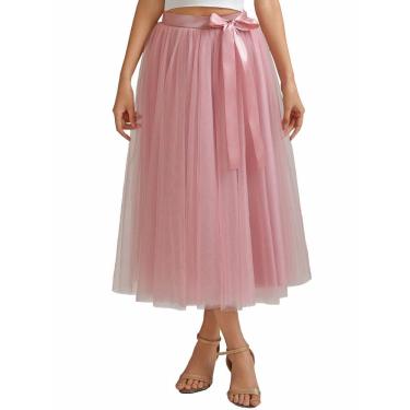 Imagem de Saia Ai-Berlisha A Line, comprimento de chá, tule, rosa empoeirado para festa