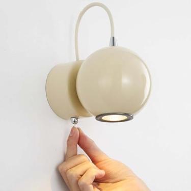 Imagem de Luminária de parede esférica com interruptor Luminária de parede interna LED ajustável 5W 3000K Luz noturna magnética branca quente Moderna redonda Chassi de metal Lâmpada de leitura para ca