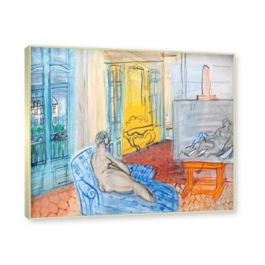 Imagem de Moldura de champanhe. Impressões Raoul Dufy, (modelo no estúdio), pôster de viagem vintage, arte impressionista, imagem de arte de parede em tela para decoração de casa. 40 x 48 cm-15,7 x 18,9 pol
