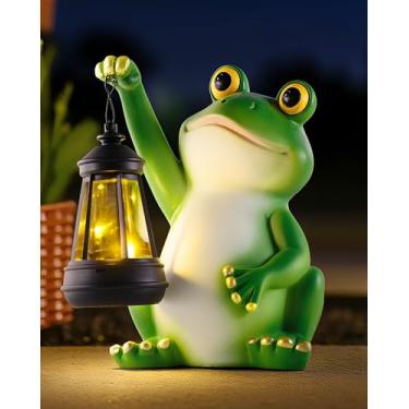 Imagem de Luz de estátua de sapo solar para jardim, estatueta de lanterna decorativa à prova d'água, linda arte de quintal para jardim, pátio, lagoa e varanda, decoração de varanda, presentes de inauguração de