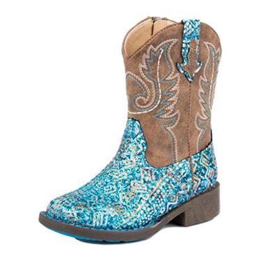 Imagem de Bota de cowgirl Roper infantil para meninas com glitter asteca bico quadrado azul, Azul, 7 Toddler