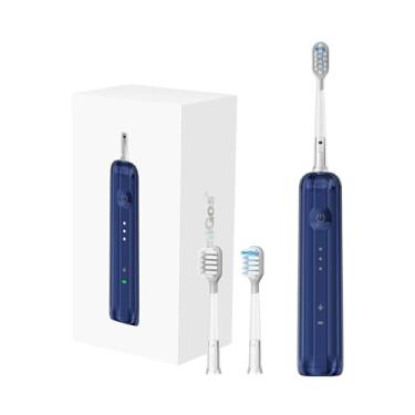 Imagem de OralGos Escova de Dentes Elétrica com Vibração Oscilante de 60°, 3 Modos de Limpeza, Recarregável, Corpo Cerâmico, à Prova d’Água IPX7, Timer Inteligente de 2 Minutos, 3 Cabeças Substituíveis, Kit Portátil de Viagem (azul escuro)