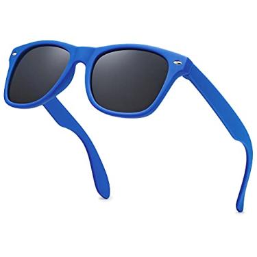 Imagem de LEICO FASHION Óculos de sol retrô polarizados para meninos e meninas de 3 a 12 anos de idade, à prova de estilhaçamento, proteção UV e crianças, Azul royal | Fumê, One size fits most