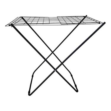 Imagem de Varal de chão com abas dobráveis prático e econômico aço 11kg cor preta usado em pátios e terraços para secar grandes quantidades de roupas