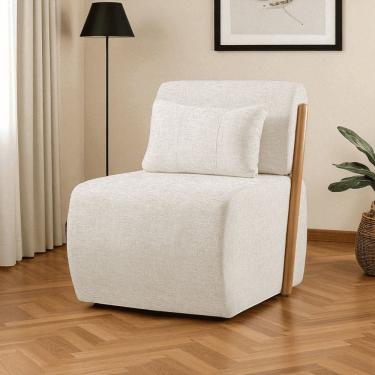 Imagem de Poltrona para Sala de Estar Madeira Maciça Cecília Luxo Bege Claro