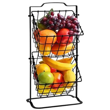 Imagem de Cesta de frutas de metal de 2 níveis, suporte removível de armazenamento de frutas, prateleira de bancada de cozinha para frutas, legumes, pão, lanches, bandejas de frutas pretas para festa