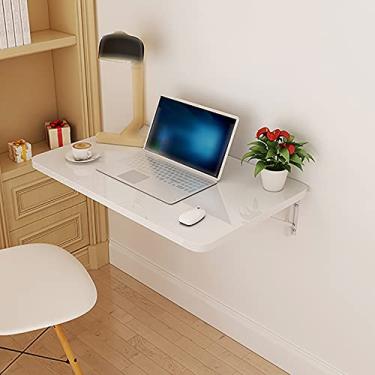 Imagem de Mesa dobrável dobrável de folhas suspensas, mesa dobrável para computador, escritório em casa, escritório, mesa suspensa para restaurante, cozinha, hotel, tamanho opcional (branco 120 x 50 cm/47 x 20