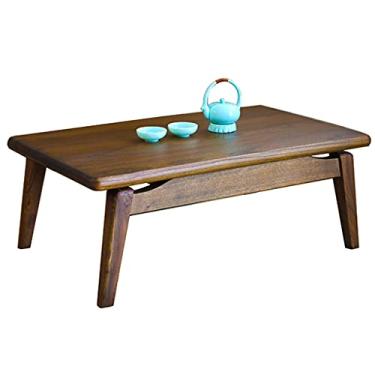 Imagem de Mesas de canto mesa baixa retrô mesa de chá tatami para sala de estar dobrável janela sacada sala de estar mesa de centro zen (marrom 60 × 40 × 30 cm)