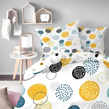 Imagem de Conjunto De Cama De Bebê Blue Dots - Capa De Edredom Reversível Laranja Branca 100x135 Cm Fronha 40x60 Cm - Design Abstrato Moderno - 100% Microfibra -, White Orange, Single(3 Piece)