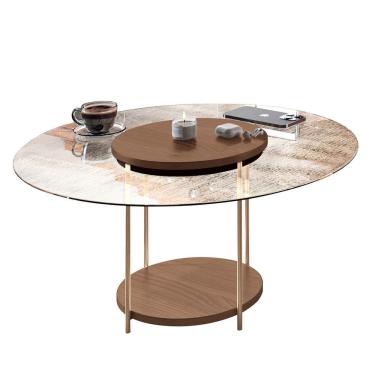 Imagem de Mesa de Centro Redonda Tampo de Vidro Mindy H01 Castanho - Mpozenato