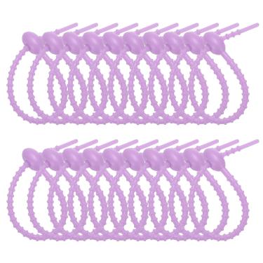 Imagem de PATIKIL Abraçadeiras de silicone de 15,2 cm, 20 peças de borracha reutilizáveis com zíper organizador para casa, escritório, cozinha, sacos de alimentos, fios, clipe ajustável, roxo claro