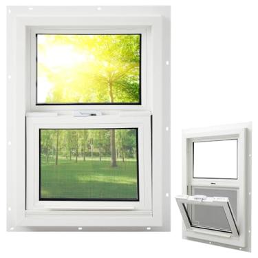 Imagem de Pushglossy 35.6 cm x 68.6 cm Janela de casa móvel isolada vinil Low E Mobile Home Windows Substituição, tela de faixa de inclinação inferior incluída, vidro de painel duplo transparente, pendurado