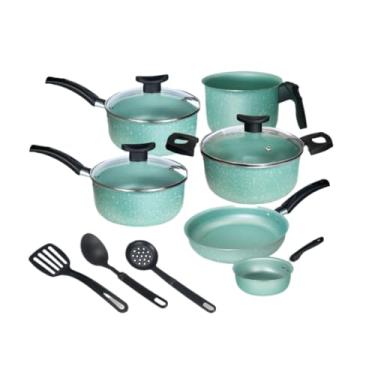 Imagem de Jogo de Panela Antiaderente, Caçarola com Tampa de Vidro, Revestimento Reforçado, Para Todos os Fogões(Menta)