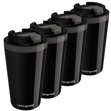Imagem de Kit com 4 Copos Térmico Minas 400 ML com Tampa Parede Dupla Multiuso Squeeze Unitermi Café Chá (PRETO)