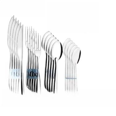 Imagem de Jogo de Talheres 48 Peças Faqueiro Aço Inox 12 Faca 12 Garfo 12 Colheres e 12 Colheres de Sobremesa(24 UNIDADES DE TALHERES)