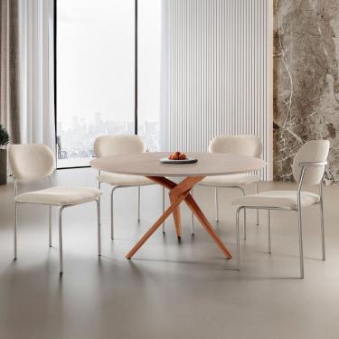 Imagem de Sala de Jantar Mesa Ballare Tampo 135cm Texturizado com 4 Cadeiras Marchezine Moderna M...
