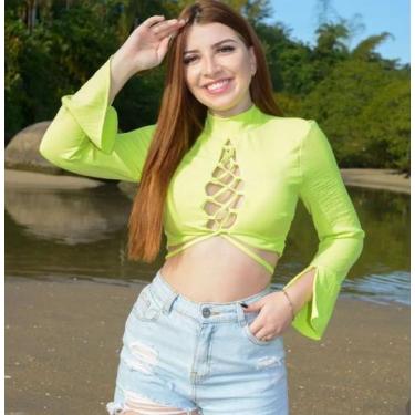 Imagem de Cropped manga longa - Lis belle , P, Cores, Preto, Branco, Verde lima,