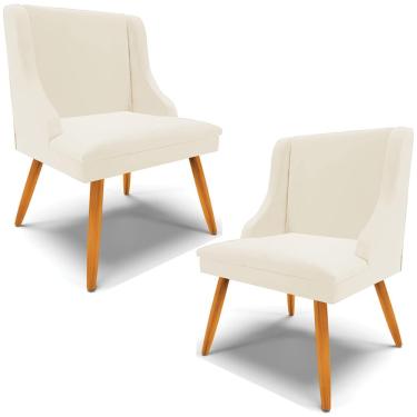 Imagem de Kit 2 Cadeiras Decorativas Sala de Jantar Pés Palito de Madeira Firenze Veludo Bege/Natural G19 - Gran Belo