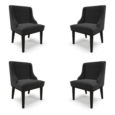 Imagem de Kit 4 Cadeiras Decorativas Sala de Jantar Base Fixa de Madeira Firenze Veludo Preto G19 - Gran Belo