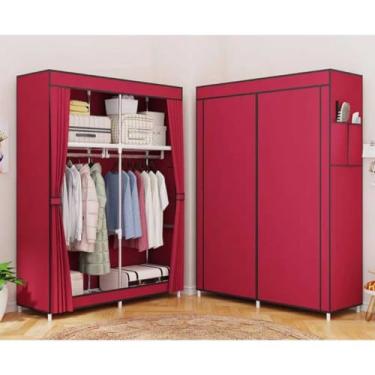 Imagem de Guarda-Roupa Casal de Tecido com Prateleiras e Cabideiro | Estrutura Metálica, Fechamento com Zíper, Montagem Fácil (S10-VINHO)
