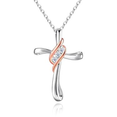 Imagem de ACECHA Colar de cruz para mulheres, colares delicados com pingente de cruz de prata, joia de crucifixo de fé, presente para mãe, esposa, Natal, aniversário, common, Prata, Zircônia cúbica