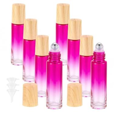 Imagem de NewZoll 8 frascos de rolo de vidro com óleos essenciais, frascos com rolo de perfume de 10 ml (1/3 oz) rosa vermelho gradiente frascos para enrolar frascos para óleos, bálsamos labiais
