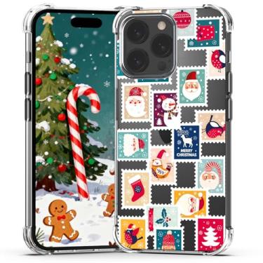 Imagem de YESPURE Capa de Natal para iPhone 16 Pro, estampa de carimbos de Feliz Natal, transparente, estética, projetada para crianças e meninas, capa de celular transparente de TPU macio para iPhone 16 Pro
