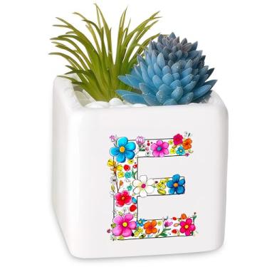 Imagem de BJDAMAI Vaso de flores para suculentas pequeno, Natal, Dia dos Namorados, Dia das Mães, Páscoa, Halloween, família, fim de semana, presentes (Letra E)