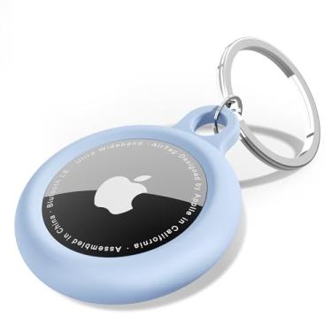 Imagem de oakxco Compatível com chaveiro de silicone AirTag, suporte com chaveiro, capa de acessórios fofos para crianças, bagagem, coleira de cachorro de carro, compatível com capa Apple AirTag, Aqua Sky Baby