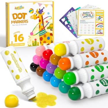 Imagem de JUPITEARTH 42 PCS Dot Markers for Toddlers, 16 Colors Washable Bingo Daubers with 120 PDF & 24 Printed Activity Papers 2 Stencils, Non-Toxic Dot Paint for Toddler 1-3, Markers for Kid Arts and Crafts