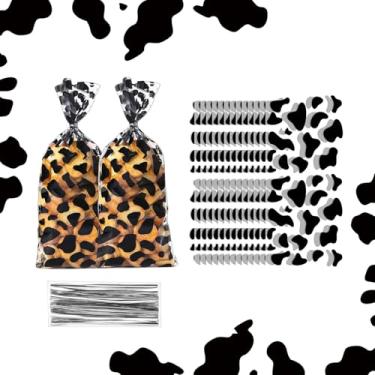 Imagem de 50 sacos de celofane com estampa de vaca sacos de doces de animais de fazenda seláveis a quente para festa de aniversário temática de animais de fazenda ocidentais